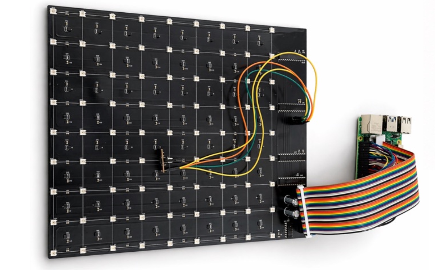 Assembled LightMate circuit board connected to a Raspberry Pi